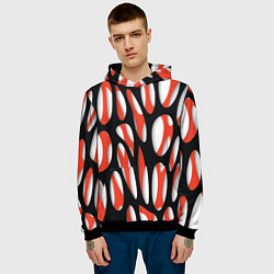 Толстовка-худи мужская Красные и черные сетчатые прожилки, цвет: 3D-черный — фото 2