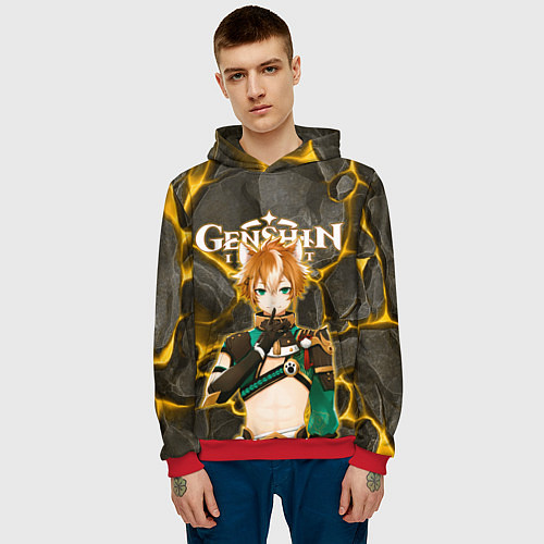 Мужская толстовка Горо на фоне монолита камня / 3D-Красный – фото 3