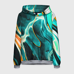 Толстовка-худи мужская Жидкая краска - голубые разводы, цвет: 3D-меланж