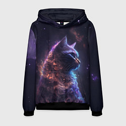Толстовка-худи мужская Кошка в космосе туманность, цвет: 3D-черный