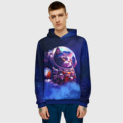 Толстовка-худи мужская Кот в космическом скафандре, цвет: 3D-синий — фото 2