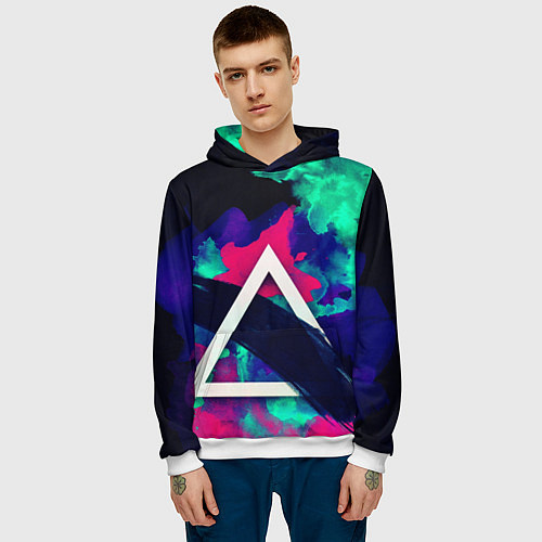 Мужская толстовка Треугольник в разноцветном дыму / 3D-Белый – фото 3