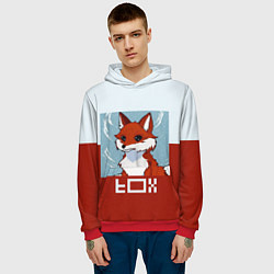 Толстовка-худи мужская Пиксельная лиса с надписью fox, цвет: 3D-красный — фото 2