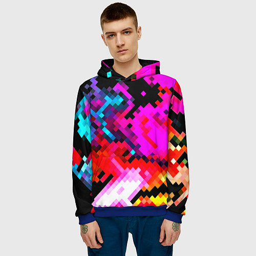 Мужская толстовка Pixel neon mosaic / 3D-Синий – фото 3