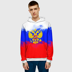 Толстовка-худи мужская Russia флаг герб, цвет: 3D-белый — фото 2