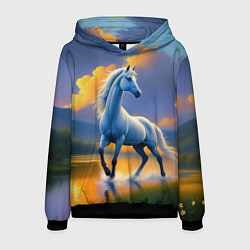 Толстовка-худи мужская Белая лошадь на рассвете, цвет: 3D-черный