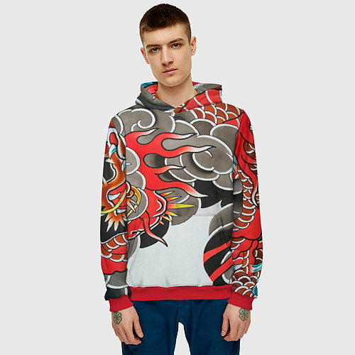 Мужская толстовка Иредзуми: дракон в дыму / 3D-Красный – фото 3
