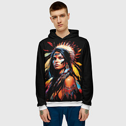 Толстовка-худи мужская Индианка в роуче, цвет: 3D-белый — фото 2
