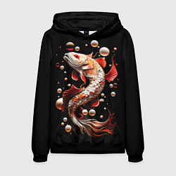 Толстовка-худи мужская Сказочная рыбка белый дракон, цвет: 3D-черный