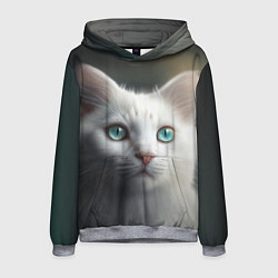Толстовка-худи мужская Милый белый кот с голубыми глазами, цвет: 3D-меланж