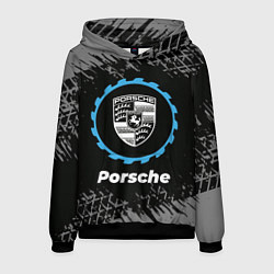 Толстовка-худи мужская Porsche в стиле Top Gear со следами шин на фоне, цвет: 3D-черный