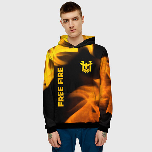 Мужская толстовка Free Fire - gold gradient: надпись, символ / 3D-Черный – фото 3