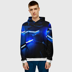 Толстовка-худи мужская Металлические соты с синей подсветкой, цвет: 3D-белый — фото 2