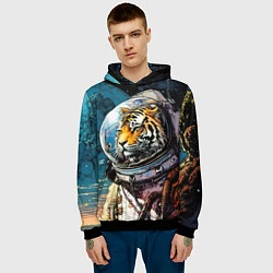 Толстовка-худи мужская Тигр космонавт на далекой планете, цвет: 3D-черный — фото 2