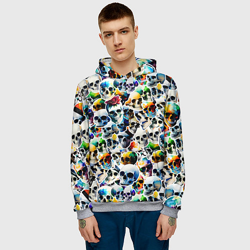 Мужская толстовка Акварельные черепа / 3D-Меланж – фото 3