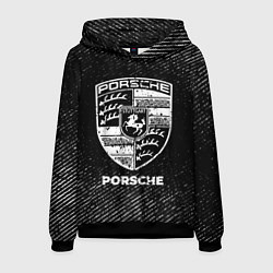 Толстовка-худи мужская Porsche с потертостями на темном фоне, цвет: 3D-черный