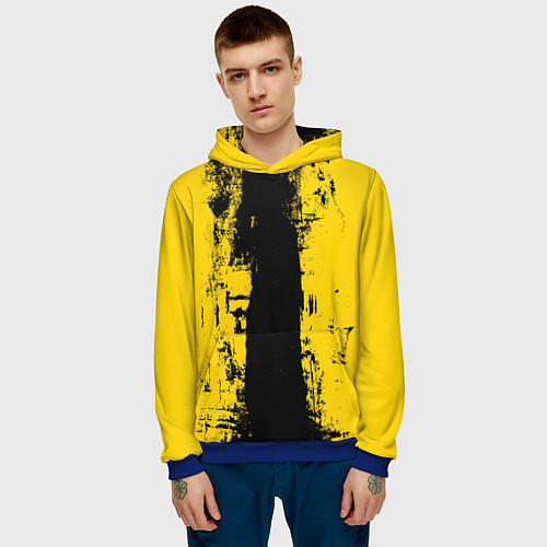 Мужская толстовка Вертикальная черно-желтая полоса Cyberpunk 2077 / 3D-Синий – фото 3
