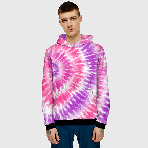 Мужская толстовка Тай-дай розовый с фиолетовым / 3D-Черный – фото 3