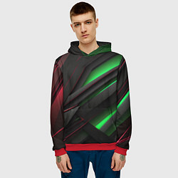 Толстовка-худи мужская Объемная текстура с зеленым свечением, цвет: 3D-красный — фото 2