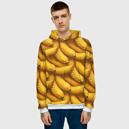 Мужская толстовка Сочная текстура из бананов / 3D-Белый – фото 3