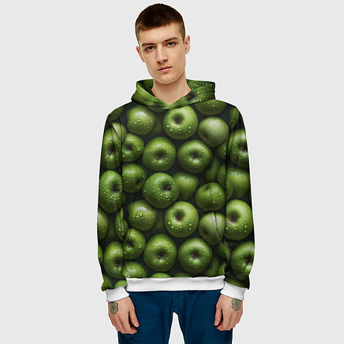 Мужская толстовка Сочная текстура из зеленых яблок / 3D-Белый – фото 3