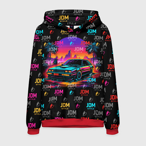 Мужская толстовка JDM neon style / 3D-Красный – фото 1