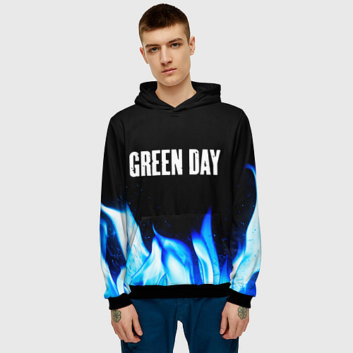 Мужская толстовка Green Day blue fire / 3D-Черный – фото 3