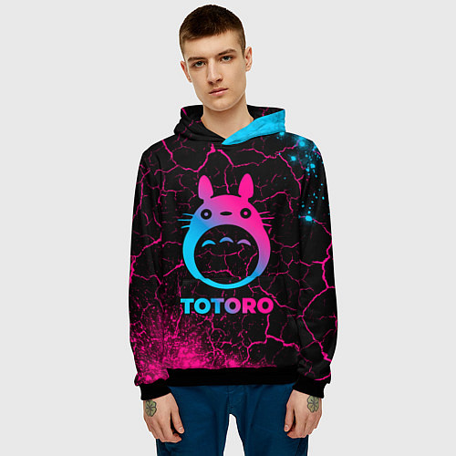 Мужская толстовка Totoro - neon gradient / 3D-Черный – фото 3