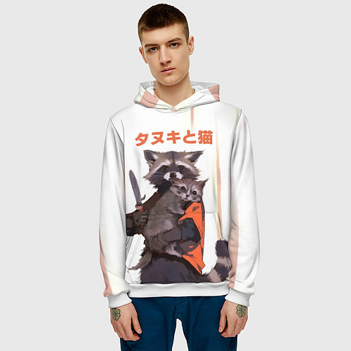 Мужская толстовка Аниме Енот и Кот / 3D-Белый – фото 3