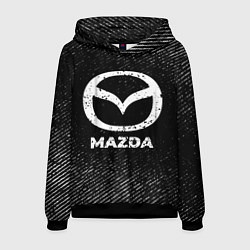 Толстовка-худи мужская Mazda с потертостями на темном фоне, цвет: 3D-черный