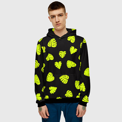 Мужская толстовка Листья - Монстера / 3D-Черный – фото 3