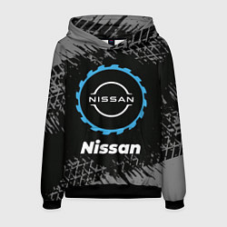 Толстовка-худи мужская Nissan в стиле Top Gear со следами шин на фоне, цвет: 3D-черный