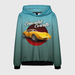 Толстовка-худи мужская Американский спорткар Chevrolet Corvette Stingray, цвет: 3D-черный