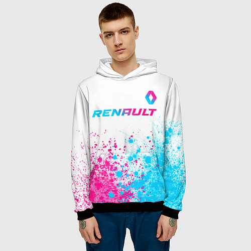 Мужская толстовка Renault neon gradient style: символ сверху / 3D-Черный – фото 3