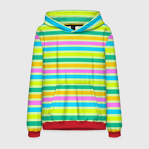 Мужская толстовка Желто-зеленый полосатый узор / 3D-Красный – фото 1