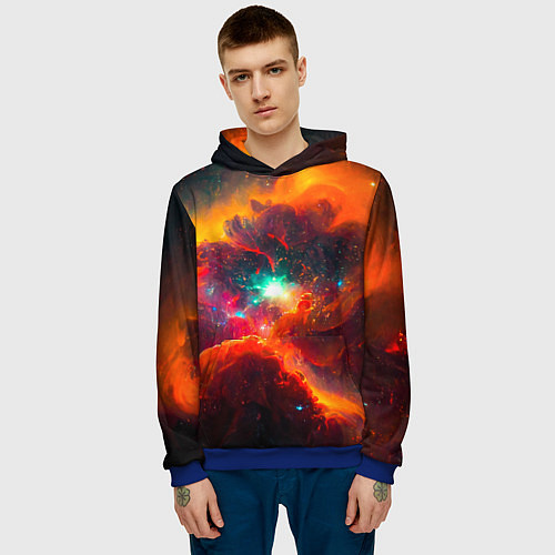 Мужская толстовка Небула в космосе в оранжевых тонах - нейронная сет / 3D-Синий – фото 3