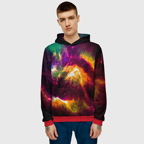 Мужская толстовка Небула в космосе разноцветная - нейронная сеть / 3D-Красный – фото 3