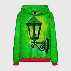 Толстовка-худи мужская Уличный зелёный фонарь, цвет: 3D-красный