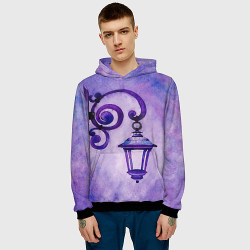 Мужская толстовка Уличный фиолетовый фонарь / 3D-Черный – фото 3