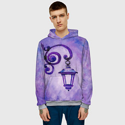 Толстовка-худи мужская Уличный фиолетовый фонарь, цвет: 3D-меланж — фото 2
