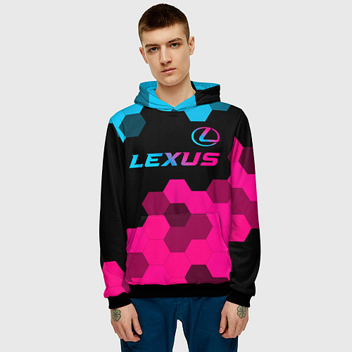 Мужская толстовка Lexus - neon gradient: символ сверху / 3D-Черный – фото 3