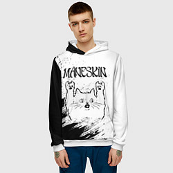 Толстовка-худи мужская Maneskin рок кот на светлом фоне, цвет: 3D-белый — фото 2