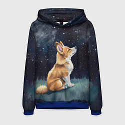 Толстовка-худи мужская Корги и звездное небо - акварель, цвет: 3D-синий