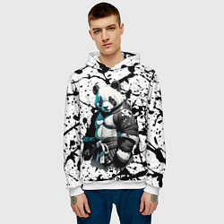 Толстовка-худи мужская Panda samurai on the background of blots, цвет: 3D-белый — фото 2