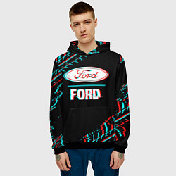 Толстовка-худи мужская Значок Ford в стиле glitch на темном фоне, цвет: 3D-черный — фото 2
