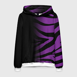 Толстовка-худи мужская Фиолетовый с черными полосками зебры, цвет: 3D-белый