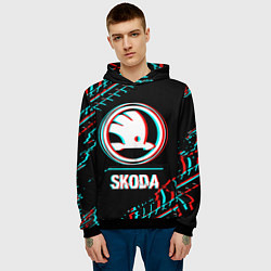 Толстовка-худи мужская Значок Skoda в стиле glitch на темном фоне, цвет: 3D-черный — фото 2