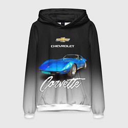 Толстовка-худи мужская Синий Chevrolet Corvette 70-х годов, цвет: 3D-белый