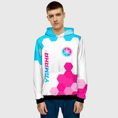 Мужская толстовка Yamaha neon gradient style: надпись, символ / 3D-Черный – фото 3