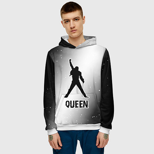 Мужская толстовка Queen glitch на светлом фоне / 3D-Белый – фото 3